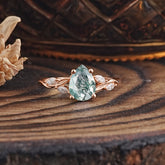 Nature-Inspired Pear-Shaped Classic Moss Agate Ring for Engagement and Weddings
